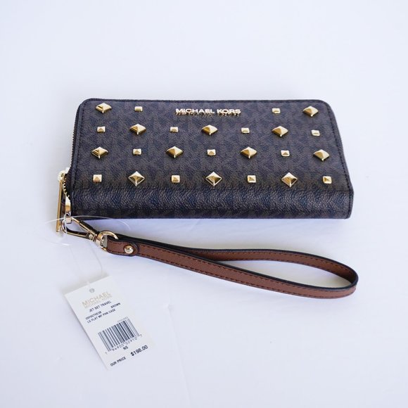 Michael Kors JST Phone Case Wristlet MK Brown Stud - Picture 5 of 10
